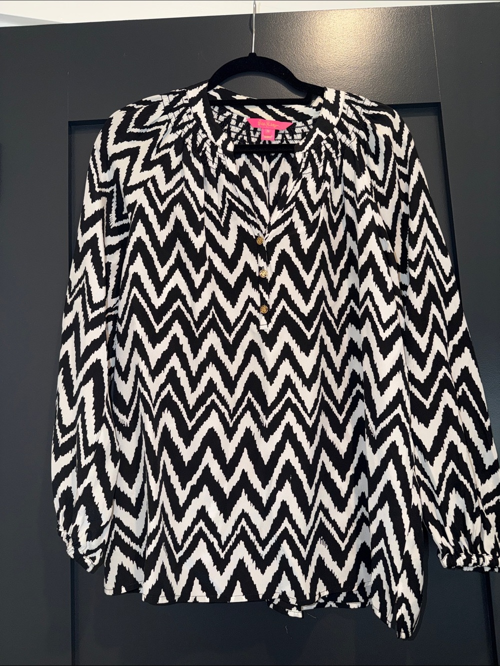 Lilly Pulitzer Black & White Chevron Blouse - Picture 6 of 10